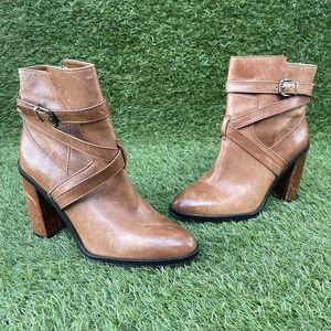 Vince Camuto Gravel Women’s Brown Leather Side Zip Heeled Ankle Boot Size 7